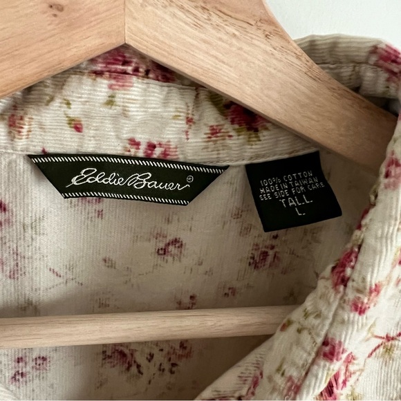 Vintage Tall Corduroy Eddie Bauer Button front shirt large Fits 12/14 Floral - Picture 6 of 15